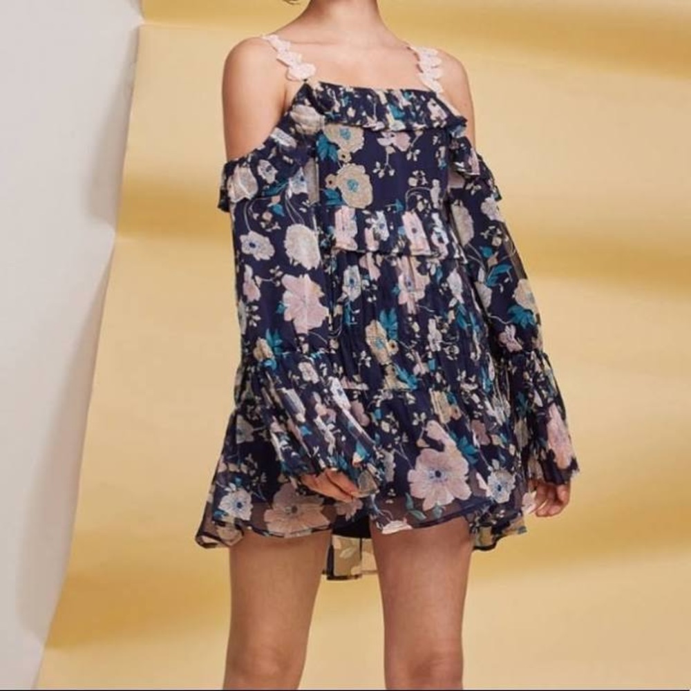 Foxiedox Brylee cold shoulder floral mini dress size L - Picture 2 of 16